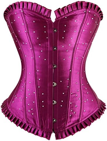 Wiipu women's Overbust Bustier Rhinestone Sequin corset(J725)- Xlarge Rose