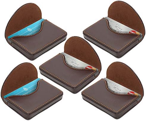 NISUN 5 Pack Leather Pocket Sized Credit Card Holder Name Card Case Wallet with Magnetic Shut for Men & Women- Brown