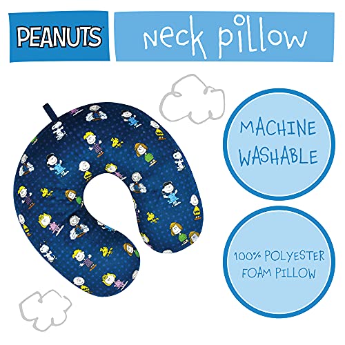 Concept One Peanuts Characters Portable Travel Neck Pillow, Navy Blue