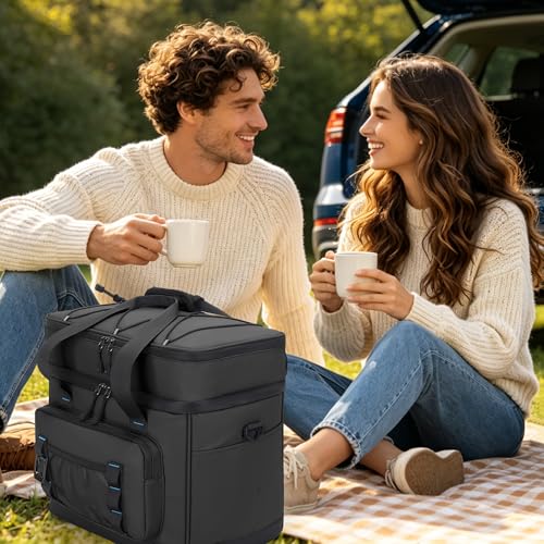 Youngoa Nevera Portatil, 40L Grande Doble Nevera Playa Plegable, Bolsa Térmica Isotermica Portátil e Impermeables para Picnic