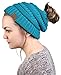 Funky Junque Women's Ponytail Winter Hat for Adults, Soft Knit Criss Cross Beanie Bun Hat, Durable and Stretchy - Teal