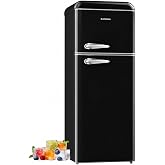 BANGSON 7.5 Cu.Ft Retro Refrigerator with Top Freezer Black | 2 Door Apartment Fridge, Adjustable Thermostat, Refrigerator for Office, Kitchen, and Home