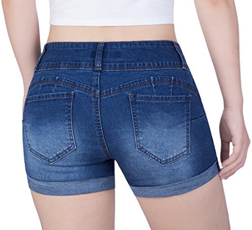 COLINNA Women's Juniors Mid Thigh Stretch Vintage Folded Hem Casual Denim Jean Shorts