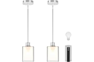 LIGHTBIZ Pendant Light Kitchen Island Lighting 2 Pcs, Height Adjuatable Rod Clear Dual Glass - with 3 Color Temperatures Bulb & Remote Control, Farmhouse Hanging Lighting Fixture for Dining Room Bedroom