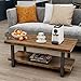 P PURLOVE Coffee Table Rustic Style Solid Wood+MDF and Iron Frame Rectangle Coffee Table for Living Room with Storage Shelf Easy Assembly (Brown)