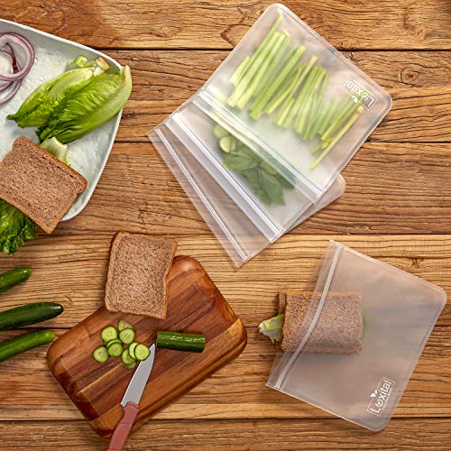 Reusable Sandwich Bags,Luxital 5 Pack Ziplock Storage Bags, EXTRA THICK