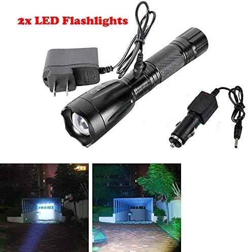 OxiQmart Lot2 3000LM 5Modes Zoom 18650 LED Rechargeable Flashlight Camping + Charger