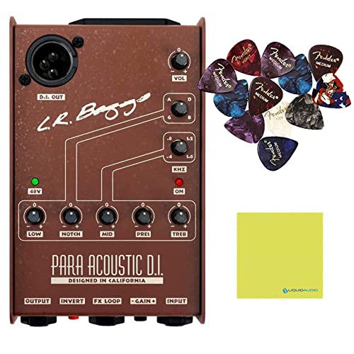 LR Baggs para DI Acoustic Guitar Preamp and 5-Band EQ Bundle w/ 12-Pack Fender Guitar Picks & Liquid Audio Polishing Cloth
