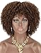 Kalyss Short Kinky Curly Wigs for Women Ombre Brown with Black Roots Premium Synthetic Natural Afro Wigs with Hair Bangs Lightweight Full and Bouncy