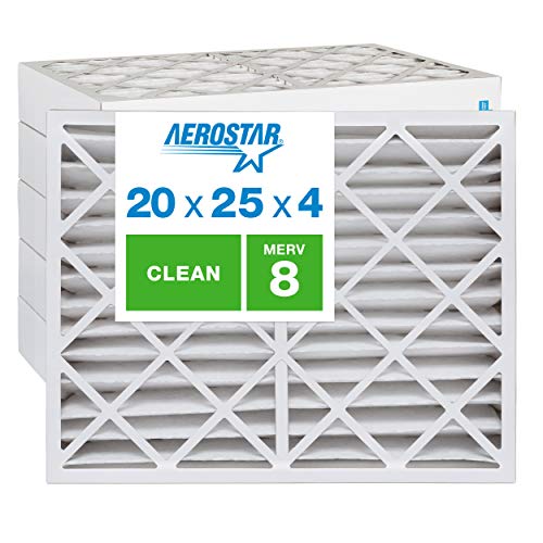 Aerostar Clean House 20x25x4 MERV 8 Pleated Air Filter, Made in the USA, (Actual Size: 19 1/2"x24 1/2"x3 3/4"), 6-Pack