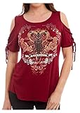 Harley-Davidson Women's Ridin Roses Embellished Cold Shoulder Top, Burgundy