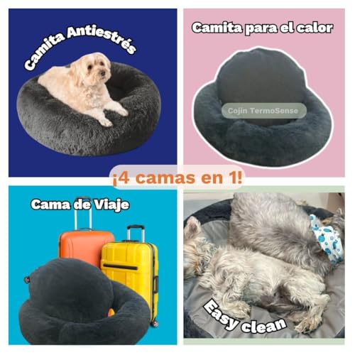 Camita Bienestar | Cama Antiestrés para Perros 4 en 1, Funda Lavable y Removible, Memory Foam Ortopédico, Felpa Ultrasuave con Base Anti Derrapante, 110cm-Gris