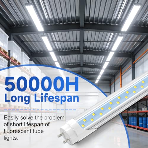 JESLED T8 LED Type A+B Tube Light, 4FT, 24W 3000LM 6500K, 4 Foot T12 LED Fluorescent Bulbs Replacement, ETL Listed, Dual-end Powered, Plug and Play or Ballast Bypass, Shop Lights for Garage (12-Pack)