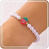 Cute 3d Strawberry Charm Bracelets For Women Kawaii Dainty Cherry Heart Pearl Statement Bracelet Adjustable Summer Fashion Fruit Jewelry