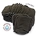 Charcoal Bamboo Cloth Diaper Reusable Liners with Gussets 5-Layer Inserts Soft Washable for Pocket Diapers- One Size Fits All (10 Pack-Black) by BlueSnail(Black)