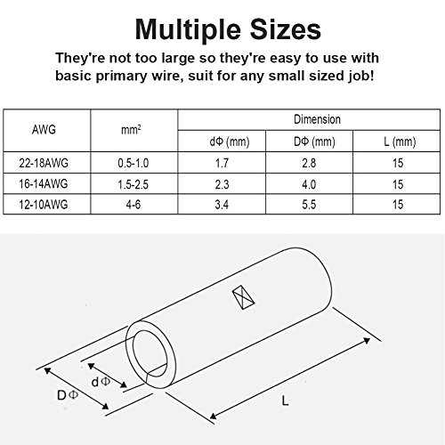 220pcs Non-Insulated Butt Connectors, 22-18/16-14/12-10 AWG Gauge Uninsulated Electrical Wire Ferrule Cable Crimp Terminal Kit with Storage Case for DIY by MILAPEAK