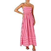 NUFIWI Women Summer Striped Maxi Dress Spaghetti Strap Cutout Ruffle Long Dress Flowy Swing Beach Vocation Dress