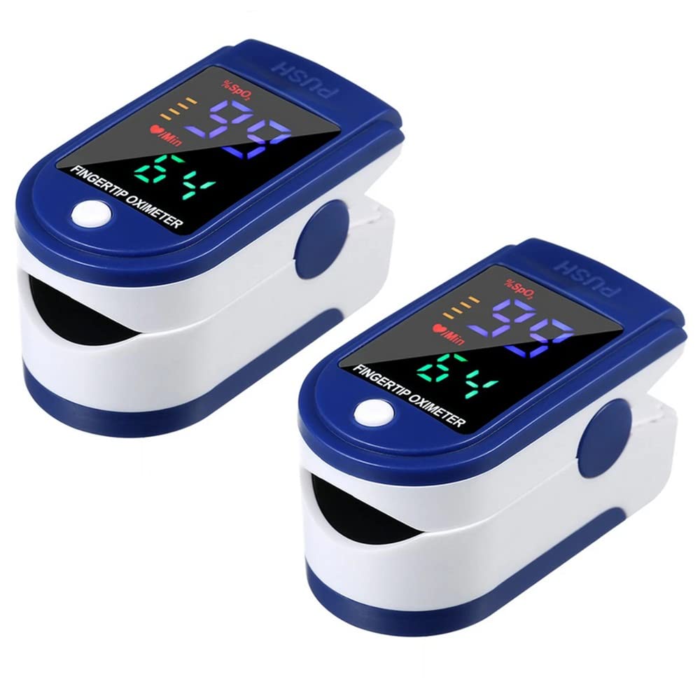 BAAQII Finger Pulse Oximeter with LED Display - Family Medical Health -Finger Blood Heart Oxygen Saturation Meter Spo2 Monitor (2), Blue,White