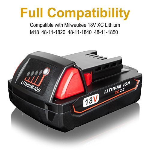 FLAGPOWER 18V 2.0Ah Replacement Lithium-ion Battery for Milwaukee M18 XC 48-11-1815 48-11-1820 Cordless Power Tools - Thumbnail 4