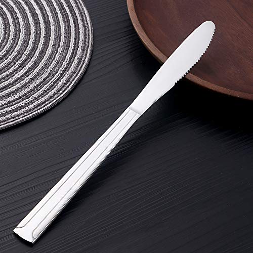 Dinner Knife Cutlery Set 8-Inch Stainless Steel Tableware for BBQ Weddings Dinners Parties, BUY&USE Silver Set of 12