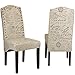 Cortesi Home Miller Dining Chair in Beige Script Fabric (Set of 2), Beige