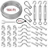 Blika Globe String Suspension Hanging Kit, Outdoor Light Guide Wire, Include 164ft Transparent Vinyl Coated 304 Stainless Steel Cable, Turnbuckle and Hooks.(Upgrate Versio, Silver