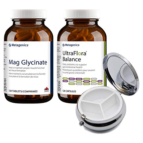 Metagenics Magnesium Glycinate - 120 Tablets and UltraFlora Balance 120 Tablets PLUS WIC Tablet Organizer Bundle