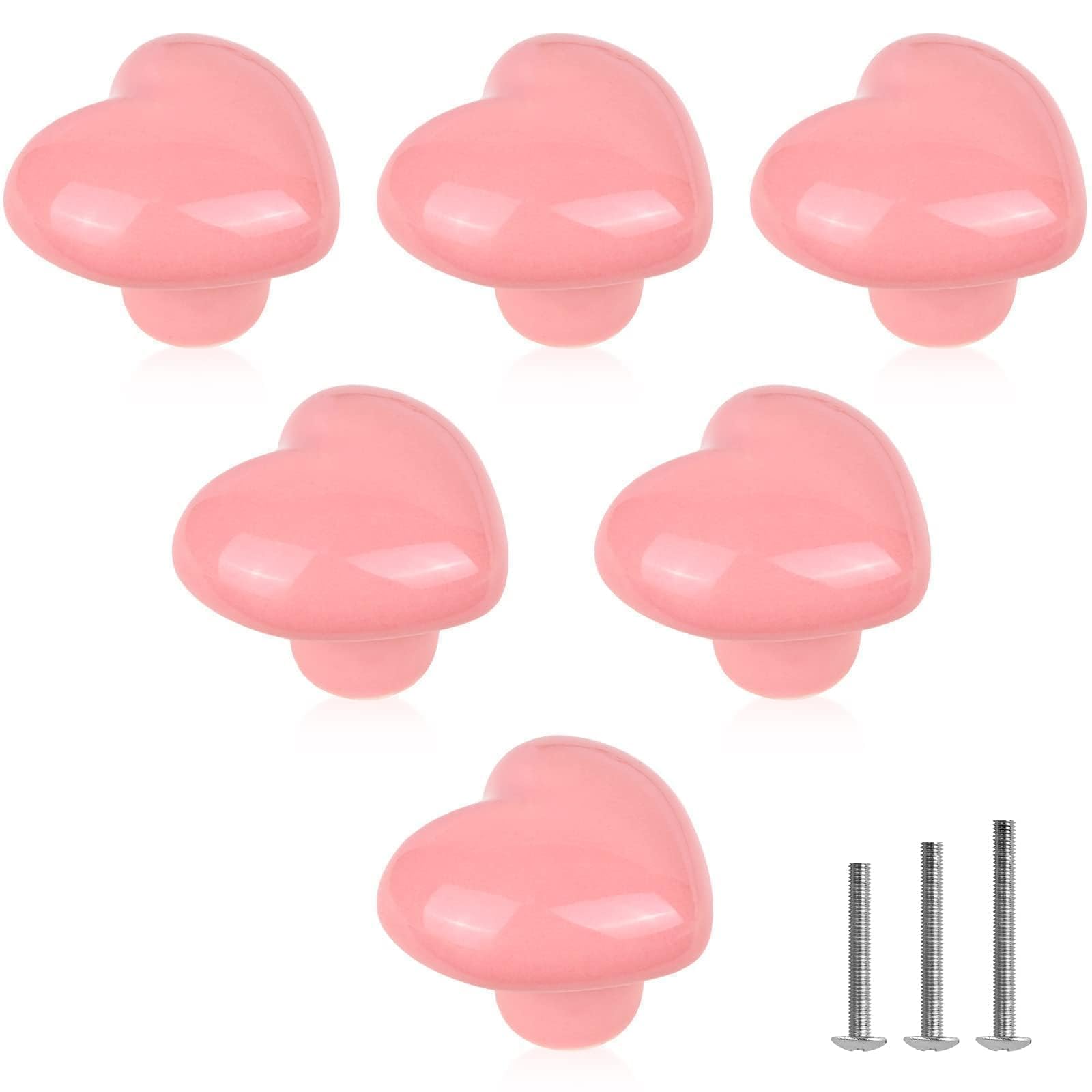 ShipeeKin 6X Cute Glossy Ceramic Cabinet Knobs Pink Love Heart Shape Lovely Dresser Door Knob for Closet Drawer Cupboard Kitchen Kids Child Girls Bedroom Pulls Wardrobe Handles — image 1