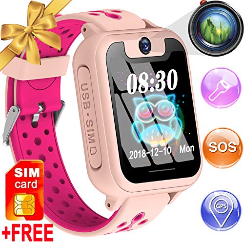 Kids Smart Watch Phone GPS Tracker for 3-12 Year Boy Girl [SIM Card Include] Smartwatch Touch Screen SOS Two Way Call Camera Game Alarm clock Outdoor Sport Cellphone Wristwatch Electronic Learning Toy