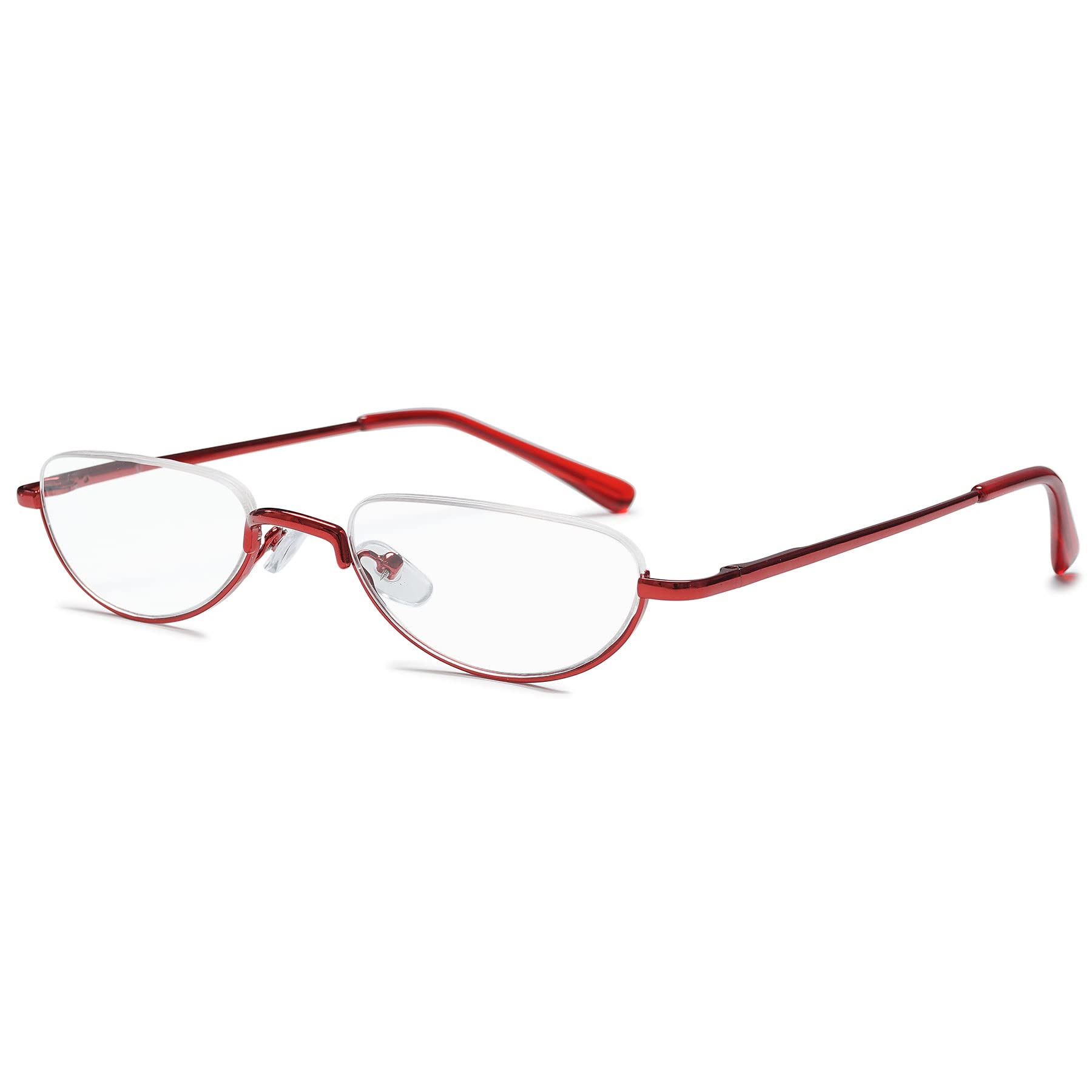 Lanomi Half Rim Reading Glasses Metal Mini Lightweight Reader Aid Half Moon Frame Transparent Lens Semi Rimless Eyewear Red 1.5