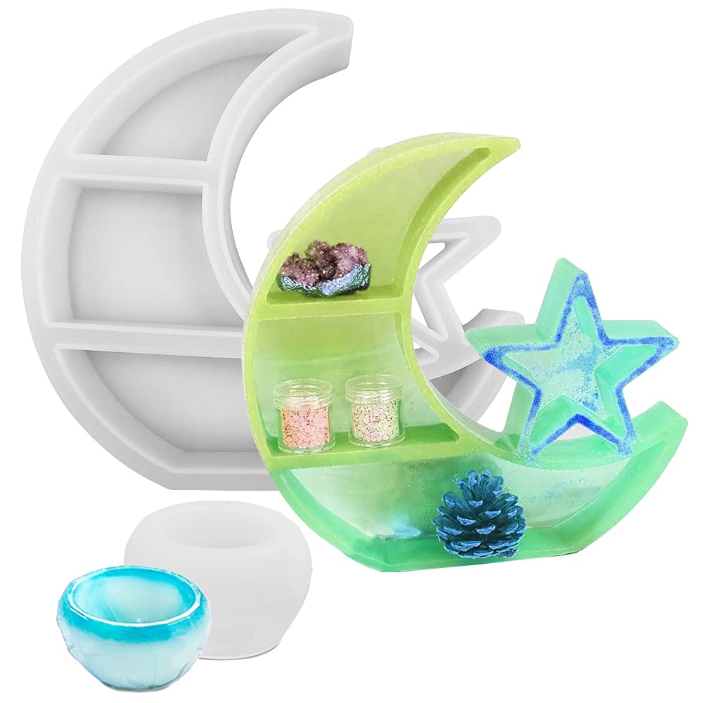 2 PCS Resin Casting Molds, AFUNTA Cup Mold and Moon and Star Storage Box Tray Mold, for DIY Jewelry Organizer Storage Rack Display Rack Home Decoration Crafts