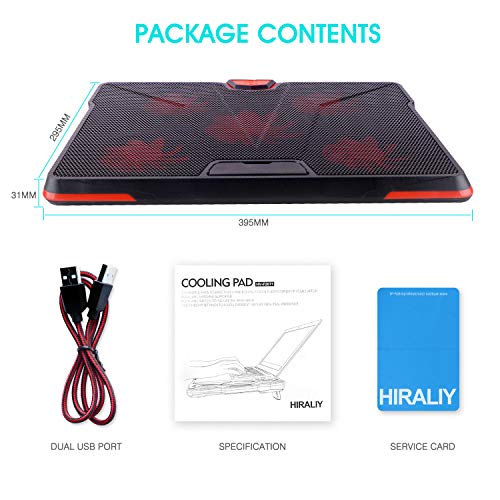 HIRALIY 5 Fans Laptop Cooling Pad 12"-17" Cooler Pad Chill Mat with LED Light Dual USB 2.0 Ports Adjustable Mount Stand (Black+Red) - Thumbnail 6