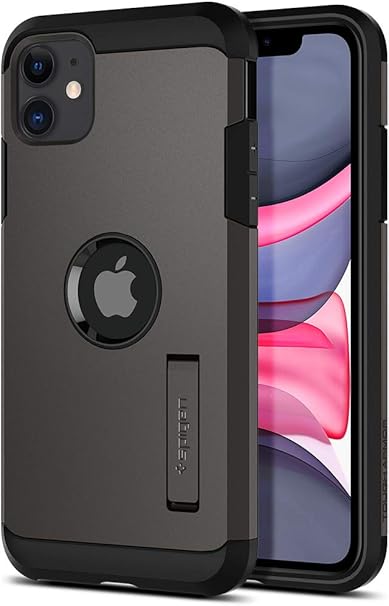 Amazon Co Jp Spigen Iphone 11 ケース 6 1インチ 対応 耐衝撃 スタンド機能 米軍mil規格取得 カメラ保護 傷防止 衝撃 吸収 Qi充電 ワイヤレス充電 タフ アーマー 076cs271 ガンメタル 家電 カメラ