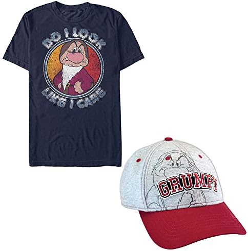 (Set) Disney Seven Dwarfs Grumpy Baseball Cap &amp; Look Like I Care T-Shirt LG