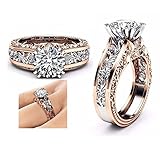 Clearance Fashion Women Luxuxy Color Separation Rose Gold Diamond Wedding Engagement Floral Ring