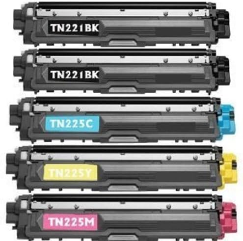 Brother TN-225 Series Printer 5 PK Color Compatible HIGH YIELD Toner Set ( 5 PK ) 2 Black,1 Cyan,1 Yellow,1 Magenta ( TN221BK TN225C TN225M TN225Y ) Fits For Brother Color Laser Printers