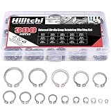 Hilitchi 300-Pcs [15-Size] External Circlip Snap Retaining Clip Ring Assortment Set - 304 Stainless Steel