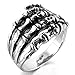 INBLUE Men's Stainless Steel Ring Band Silver Tone Black Skull Hand Bone