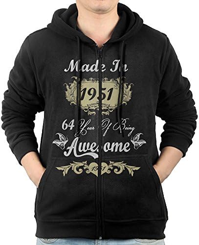 ADKKSI Casual Mens MADE IN 1951 Full-Zip Sweatshirt Hoodie Jacket X-Large
