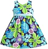 Sunny Fashion Girls Dress Blue Belt Flower Print Party Sundress