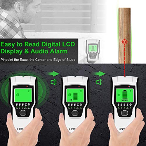 Homder Stud Finder Sensor Wall Scanner,5 in 1 Multifunctional Electronic Wall Center Sensor Detector with Digital LCD Display & Sound Warning for Wood,Live AC Wires,Metal,Studs Detection
