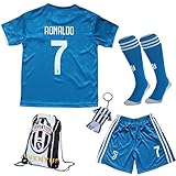 GamesDur 2018/2019 Ronaldo #7 Third Black Soccer Kids Jersey & Short & Sock & Soccer Bag Youth Sizes
