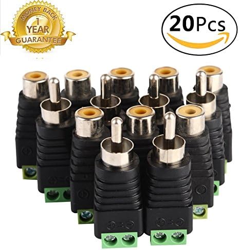 RCA Connector,Audio AV Screw Terminal Block Video Adapter for UTP Cat5/Cat6 Cable,Male and FeMale Plug for Led Tape Strip Light,12V-36V Extension Cable,CCTV Security Camera System 10-Pair/20Pcs