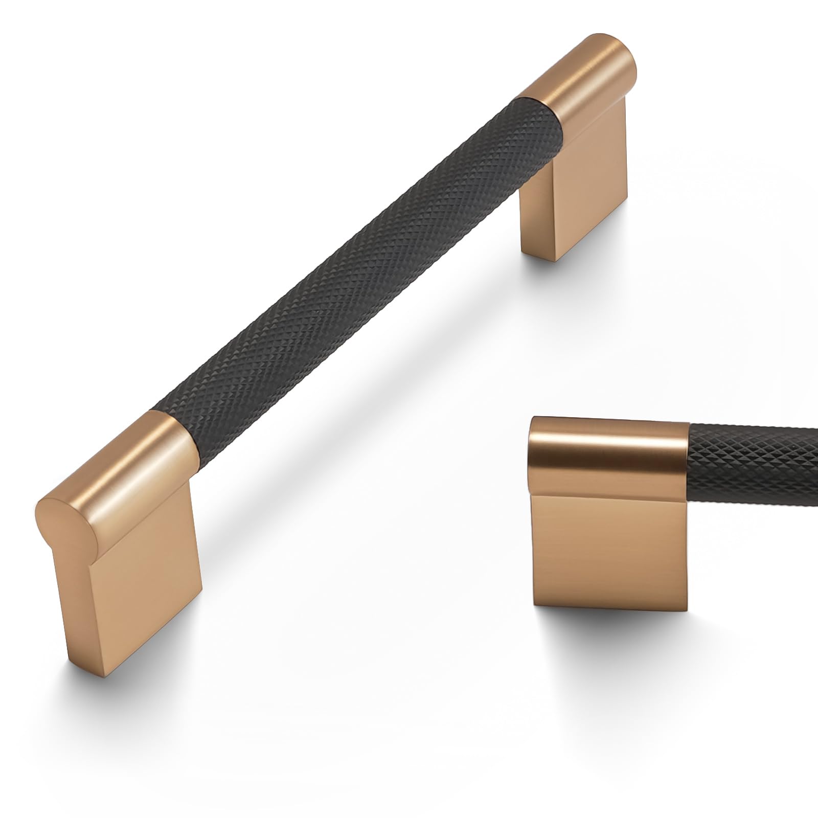 BUKOBYHE 10 Pack 6-1/4 Inch Black & Champagne Bronze Cabinet Handles - Knurled Drawer Pulls