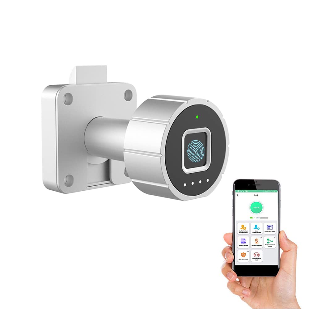 Cabinet Lock eLinkSmart Drawer Lock for Office Filing Home Furniture Kitchen Cupboard - 32mm Desk Drawer Latche Bolt with Fingerprint Bluetooth APP Child Safety