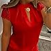 Pocciol Women Favorite Tops, 2018 Newly Women Soft Chiffon Lace Short Sleeve T Shirt Splice Crop Casual Top Blouse (Red -Pure Love, XL)