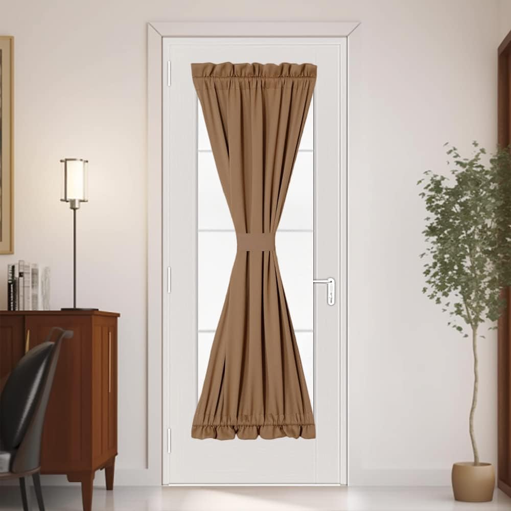 Outdoor Curtains - PANOVOUS Door Side Curtain Panels Energy Saving Thermal Insulated Drapery Sidelight Curtains for Door Windows 25x72 Inch Brown 1 Panel