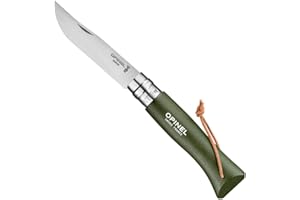 Opinel Colorama Series No. 8 - Stainless Steel Everyday Carry Folding Pocket Knife with Leather Strap, Painted Hornbeam Handles