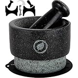 Granite Mortar and Pestle Set - 5.5 Inch, 17.5 Oz - Unique Double Sided - Pestle and Mortar Bowl - Guacamole Mortar Large - I