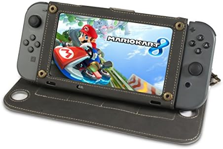 Nintendo Switch Leather Case with Gloves - Portable New Carrying Flip Nintendo Switch Game Cover with Stand Holder Wrist Strap Protective Travel Soft Accessories Shell for Nintendo Switch